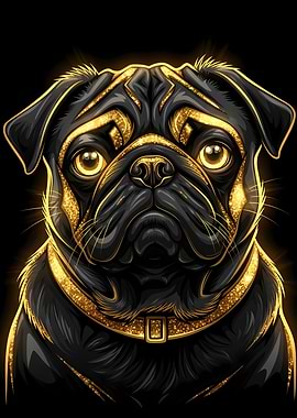 Elegant Black and Gold Pug Portrait