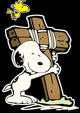 Snoopy Hugging Cross with Woodstock