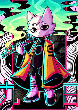 Cartoon Cat Character Smoking Pipe