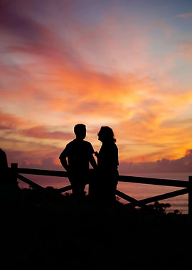 Silhouette of couple at sunset