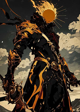Golden Warrior with Flaming Head