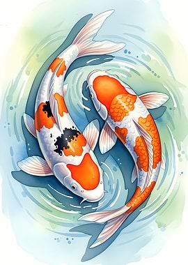 Watercolor Koi Fish Yin Yang