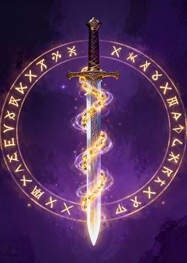 Enchanted Sword with Runes and Chain