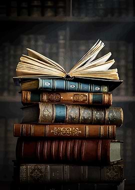 Stack Antique Leather Bound Book