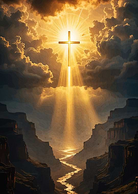 Golden Cross Over Canyon Landscape