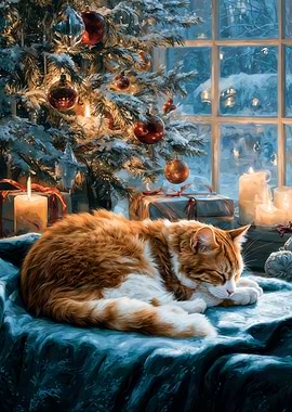 Cozy Christmas Cat Nap