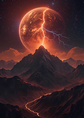 Fiery Planet over Mountain Range