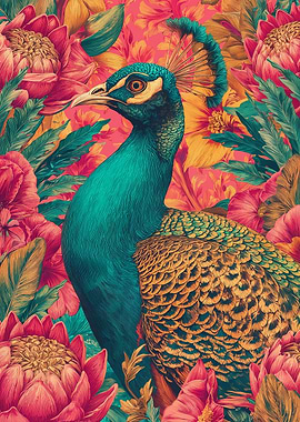 Peacock in Floral Splendor