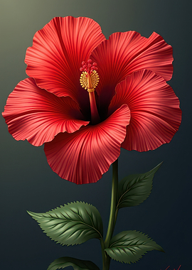 Red Hibiscus Flower Digital Art