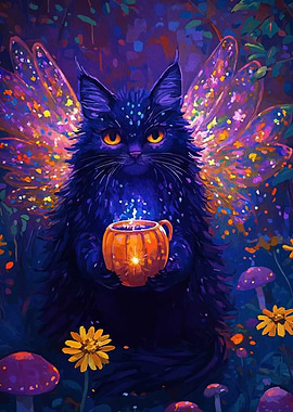 Fairy Cat with Pumpkin Cup