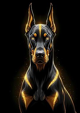 Elegant Doberman Portrait with Golden Accents