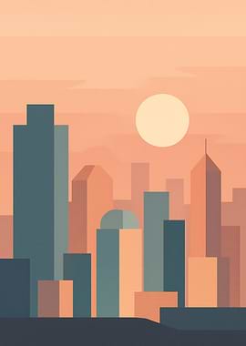 Minimalist Cityscape at Sunset Illustration