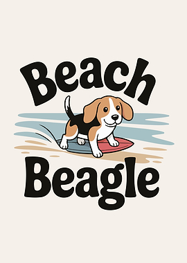 Beach Beagle Surfing Cartoon Illustration