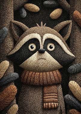 Stylized Raccoon Portrait with Scarf