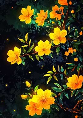 Yellow Flowers on Dark Background