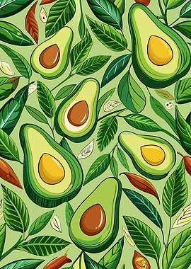 Avocado and Leaves Pattern