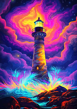 Colorful Lighthouse Night