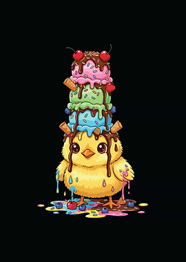 Chick with Ice Cream Tower