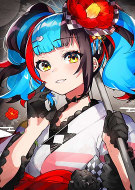 Anime Girl with Colorful Hair and Kimono