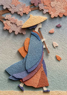 Paper Art: Japanese Woman with Umbrella