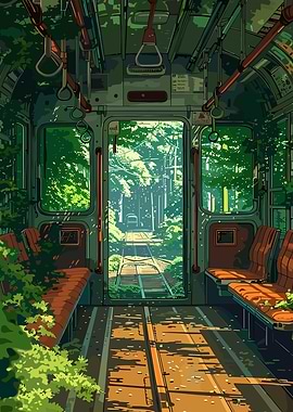 Overgrown Train Car with Forest View