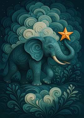 Elephant with Star in Dreamy Landscape