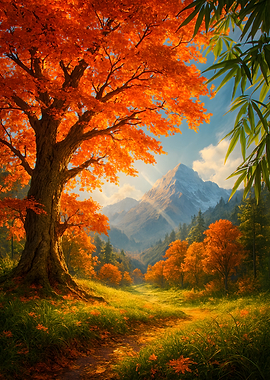 Autumn Landscape with Mountain View