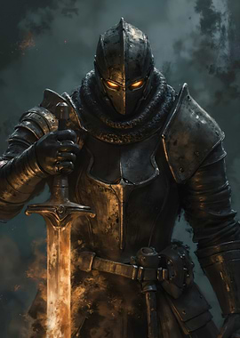 Armored Knight with Glowing Sword
