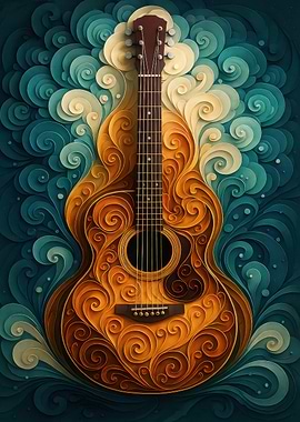 Ornate Guitar with Swirling Background