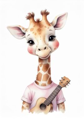 Cute Giraffe with Ukulele Illustration