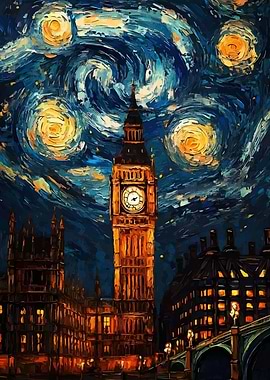 Big Ben Starry Night Painting