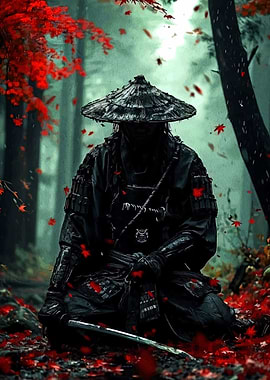 Samurai in Autumn Forest
