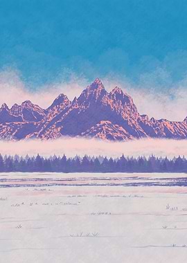Grand Teton National Park Landscape Illustration