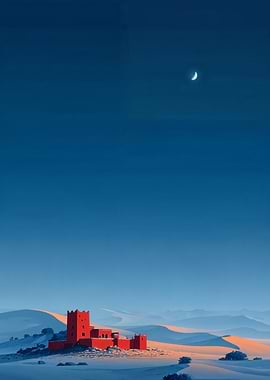 Desert Castle Under Crescent Moon
