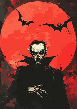 Vampire with Bats and Red Moon