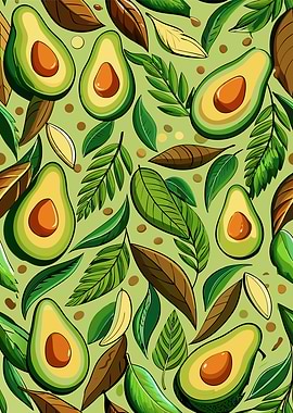 Avocado and Leaves Pattern