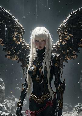 Winged Warrior Woman with Pale Hair