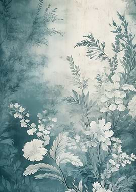 Floral Teal Botanical Art