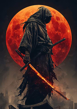 Hooded Warrior with Fiery Katana