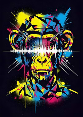 Abstract Monkey with Soundwave Art