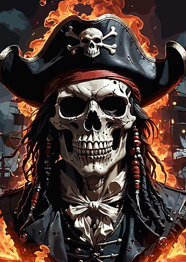 Pirate Skeleton Portrait with Flames
