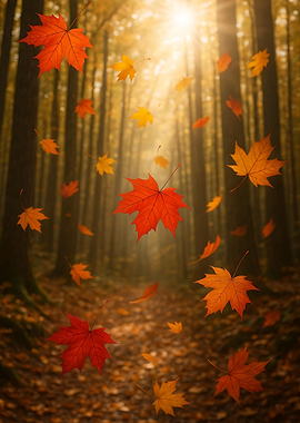 Autumn Leaves Falling in Forest Nature
