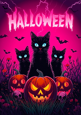 Halloween Cats and Pumpkins