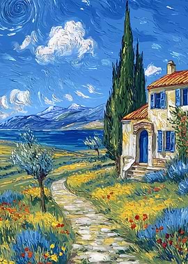 Impressionistic Landscape with House and Path