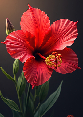 Vibrant Red Hibiscus Flower Close-Up