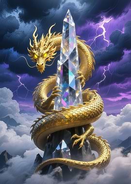 Golden Dragon with Crystal Tower