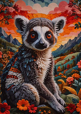 Ring-tailed Lemur in Floral Landscape
