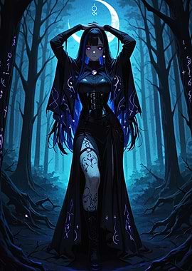 Anime Witch in Dark Forest