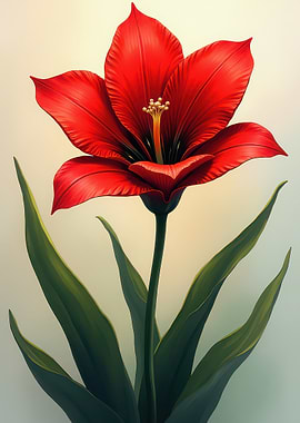 Vibrant Red Amaryllis Flower Illustration