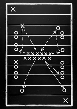 Football Play Diagram on Chalkboard